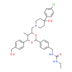 ChemSpider 2D Image | 1-[4-(4-{[4-(4-Chlorophenyl)-4-hydroxy-1-piperidinyl]methyl}-6-[4-(hydroxymethyl)phenyl]-5-methyl-1,3-dioxan-2-yl)benzyl]-3-ethylurea | C34H42ClN3O5