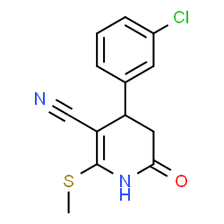 ChemSpider 2D Image | 4-(3-Chlorophenyl)-2-(methylsulfanyl)-6-oxo-1,4,5,6-tetrahydro-3-pyridinecarbonitrile | C13H11ClN2OS