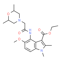 ChemSpider 2D Image | Ethyl 4-{[(2,6-dimethyl-4-morpholinyl)acetyl]amino}-5-methoxy-1,2-dimethyl-1H-indole-3-carboxylate | C22H31N3O5