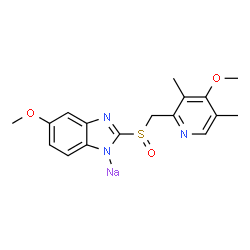 ChemSpider 2D Image | Sodium 5-methoxy-2-{[(4-methoxy-3,5-dimethyl-2-pyridinyl)methyl]sulfinyl}benzimidazol-1-ide | C17H18N3NaO3S