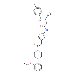 ChemSpider 2D Image | N-Cyclopropyl-N-{2-[(4-{2-[4-(2-ethoxyphenyl)-1-piperazinyl]-2-oxoethyl}-1,3-thiazol-2-yl)amino]-2-oxoethyl}-4-methylbenzamide | C30H35N5O4S