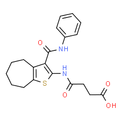 ChemSpider 2D Image | 4-Oxo-4-{[3-(phenylcarbamoyl)-5,6,7,8-tetrahydro-4H-cyclohepta[b]thiophen-2-yl]amino}butanoic acid | C20H22N2O4S