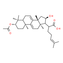 ChemSpider 2D Image | (3beta,5xi,16alpha,17xi,20xi)-3-Acetoxy-16-hydroxylanosta-7,9(11),24-trien-21-oic acid | C32H48O5