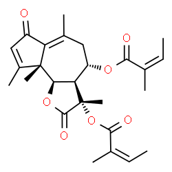 ChemSpider 2D Image | (3S,3aR,4S,9aR,9bR)-3,6,9,9a-Tetramethyl-2,7-dioxo-2,3,3a,4,5,7,9a,9b-octahydroazuleno[4,5-b]furan-3,4-diyl (2Z,2'Z)bis(2-methyl-2-butenoate) | C26H32O7