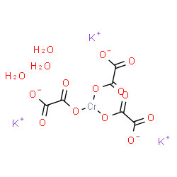 ChemSpider 2D Image | Potassium tris[ethanedioato(2-)-kappaO~1~]chromate(3-) hydrate (3:1:3) | C6H6CrK3O15