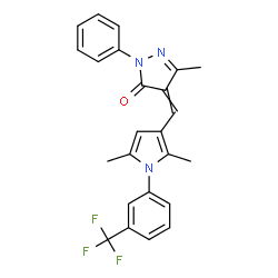 ChemSpider 2D Image | 4-({2,5-Dimethyl-1-[3-(trifluoromethyl)phenyl]-1H-pyrrol-3-yl}methylene)-5-methyl-2-phenyl-2,4-dihydro-3H-pyrazol-3-one | C24H20F3N3O