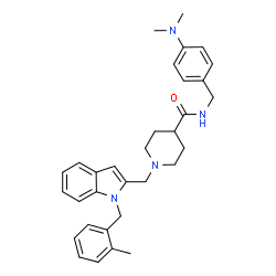 ChemSpider 2D Image | N-[4-(Dimethylamino)benzyl]-1-{[1-(2-methylbenzyl)-1H-indol-2-yl]methyl}-4-piperidinecarboxamide | C32H38N4O