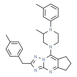 ChemSpider 2D Image | 2-(4-Methylbenzyl)-8-[3-methyl-4-(3-methylphenyl)-1-piperazinyl]-6,7-dihydro-5H-cyclopenta[d][1,2,4]triazolo[1,5-a]pyrimidine | C28H32N6