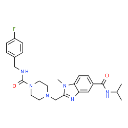 ChemSpider 2D Image | 2-({4-[(4-Fluorobenzyl)carbamoyl]-1-piperazinyl}methyl)-N-isopropyl-1-methyl-1H-benzimidazole-5-carboxamide | C25H31FN6O2