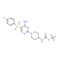 ChemSpider 2D Image | 2-Methyl-2-propanyl (1-{4-amino-5-[(4-chlorophenyl)sulfonyl]-2-pyrimidinyl}-4-piperidinyl)carbamate | C20H26ClN5O4S