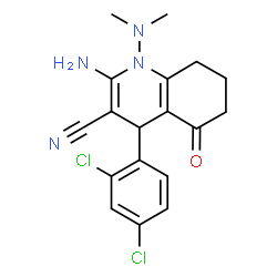 ChemSpider 2D Image | 2-Amino-4-(2,4-dichlorophenyl)-1-(dimethylamino)-5-oxo-1,4,5,6,7,8-hexahydro-3-quinolinecarbonitrile | C18H18Cl2N4O