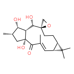 ChemSpider 2D Image | (1aR,2E,4aR,6S,7S,7aR,8S,9R,11aS)-4a,7,8-Trihydroxy-1,1,3,6-tetramethyl-1a,4a,5,6,7,7a,8,10,11,11a-decahydrospiro[cyclopenta[a]cyclopropa[f][11]annulene-9,2'-oxiran]-4(1H)-one | C20H30O5