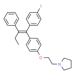 ChemSpider 2D Image | 1-(2-{4-[(1Z)-1-(4-Iodophenyl)-2-phenyl-1-buten-1-yl]phenoxy}ethyl)pyrrolidine | C28H30INO