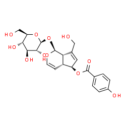 ChemSpider 2D Image | (1S,4aR,5S,7aS)-1-(beta-D-Glucopyranosyloxy)-7-(hydroxymethyl)-1,4a,5,7a-tetrahydrocyclopenta[c]pyran-5-yl 4-hydroxybenzoate | C22H26O11
