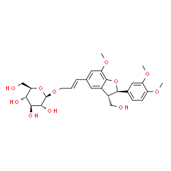 ChemSpider 2D Image | (2E)-3-[(2R,3S)-2-(3,4-Dimethoxyphenyl)-3-(hydroxymethyl)-7-methoxy-2,3-dihydro-1-benzofuran-5-yl]-2-propen-1-yl beta-D-glucopyranoside | C27H34O11