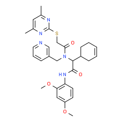 ChemSpider 2D Image | 2-(cyclohex-3-enyl)-N-(2,4-dimethoxyphenyl)-2-(2-(4,6-dimethylpyrimidin-2-ylthio)-N-(pyridin-3-ylmethyl)acetamido)acetamide | C30H35N5O4S