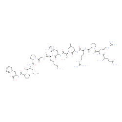ChemSpider 2D Image | L-Glutaminyl-L-arginyl-L-prolyl-L-arginyl-L-leucyl-L-seryl-L-histidyl-L-lysylglycyl-L-prolyl-L-methionylprolyl-L-phenylalanine | C69H111N23O16S