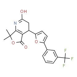 ChemSpider 2D Image | 7,7-Dimethyl-4-{5-[3-(trifluoromethyl)phenyl]-2-furyl}-4,7-dihydrofuro[3,4-b]pyridine-2,5(1H,3H)-dione | C20H16F3NO4
