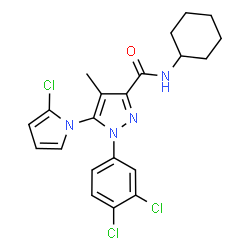 ChemSpider 2D Image | 5-(2-Chloro-1H-pyrrol-1-yl)-N-cyclohexyl-1-(3,4-dichlorophenyl)-4-methyl-1H-pyrazole-3-carboxamide | C21H21Cl3N4O