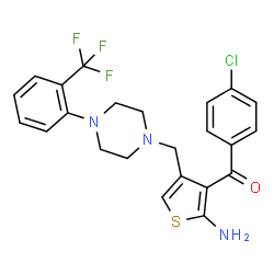 ChemSpider 2D Image | [2-Amino-4-({4-[2-(trifluoromethyl)phenyl]-1-piperazinyl}methyl)-3-thienyl](4-chlorophenyl)methanone | C23H21ClF3N3OS