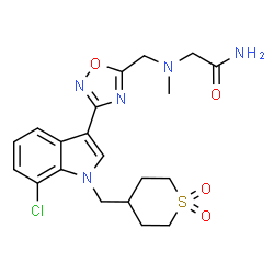 ChemSpider 2D Image | N~2~-[(3-{7-Chloro-1-[(1,1-dioxidotetrahydro-2H-thiopyran-4-yl)methyl]-1H-indol-3-yl}-1,2,4-oxadiazol-5-yl)methyl]-N~2~-methylglycinamide | C20H24ClN5O4S