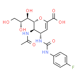 ChemSpider 2D Image | (6R)-5-Acetamido-2,6-anhydro-3,4,5-trideoxy-4-{[(4-fluorophenyl)carbamoyl]amino}-6-[(1R,2R)-1,2,3-trihydroxypropyl]-L-threo-hex-2-enonic acid | C18H22FN3O8