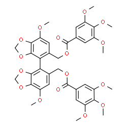 ChemSpider 2D Image | (7,7'-Dimethoxy-4,4'-bi-1,3-benzodioxole-5,5'-diyl)bis(methylene) bis(3,4,5-trimethoxybenzoate) | C38H38O16