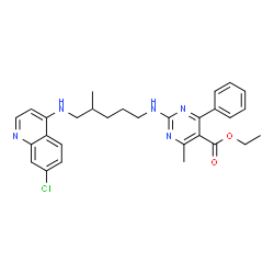 ChemSpider 2D Image | Ethyl 2-({5-[(7-chloro-4-quinolinyl)amino]-4-methylpentyl}amino)-4-methyl-6-phenyl-5-pyrimidinecarboxylate | C29H32ClN5O2