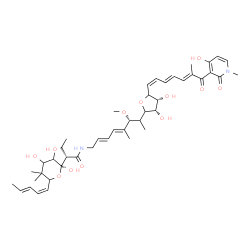 ChemSpider 2D Image | (2S)-N-[(2E,4E,6R)-7-{(3S,4R)-3,4-Dihydroxy-5-[(1Z,3E,5E)-7-(4-hydroxy-1-methyl-2-oxo-1,2-dihydro-3-pyridinyl)-6-methyl-7-oxo-1,3,5-heptatrien-1-yl]tetrahydro-2-furanyl}-6-methoxy-5-methyl-2,4-octadie
n-1-yl]-2-{(2S)-2,3,4-trihydroxy-5,5-dimethyl-6-[(1Z,3E)-1,3-pentadien-1-yl]tetrahydro-2H-pyran-2-yl}butanamide (non-preferred name) | C44H62N2O12
