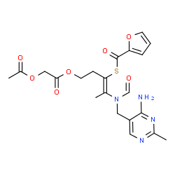 ChemSpider 2D Image | (3Z)-4-{[(4-Amino-2-methyl-5-pyrimidinyl)methyl](formyl)amino}-3-(2-furoylsulfanyl)-3-penten-1-yl acetoxyacetate | C21H24N4O7S