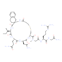 ChemSpider 2D Image | N-({(1S,9S,12R,15S,18R)-12-(2-Amino-2-oxoethyl)-15-(3-amino-3-oxopropyl)-18-[(2S)-2-butanyl]-3,11,14,17,20-pentaoxo-3',4'-dihydro-1'H-spiro[6,7-dithia-2,10,13,16,19-pentaazacycloicosane-1,2'-naphthale
n]-9-yl}carbonyl)-N-methylglycyl-L-arginylglycinamide | C43H66N14O11S2