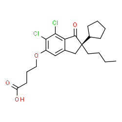 ChemSpider 2D Image | 4-{[(2R)-2-Butyl-6,7-dichloro-2-cyclopentyl-1-oxo-2,3-dihydro-1H-inden-5-yl]oxy}butanoic acid | C22H28Cl2O4