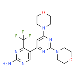 ChemSpider 2D Image | 2,6-Di(4-morpholinyl)-4'-(trifluoromethyl)-4,5'-bipyrimidin-2'-amine | C17H20F3N7O2