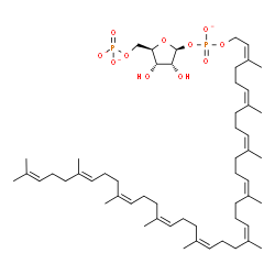 ChemSpider 2D Image | 1-O-({[(2Z,6Z,10Z,14Z,18Z,22Z,26Z,30Z,34E)-3,7,11,15,19,23,27,31,35,39-Decamethyl-2,6,10,14,18,22,26,30,34,38-tetracontadecaen-1-yl]oxy}phosphinato)-5-O-phosphonato-beta-D-ribofuranose | C55H89O11P2