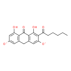 ChemSpider 2D Image | 3-Hexanoyl-4,5-dihydroxy-10-oxo-9,10-dihydro-2,7-anthracenediolate | C20H18O6