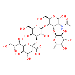 ChemSpider 2D Image | alpha-KDN-(2->3)-beta-D-Galp-(1->4)-[alpha-L-Fucp-(1->3)]-D-GlcpNAc | C29H49NO23