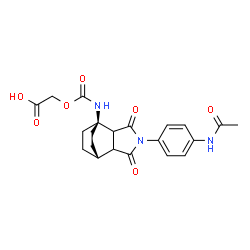 ChemSpider 2D Image | ({[(1r,7r)-4-(4-Acetamidophenyl)-3,5-dioxo-4-azatricyclo[5.2.2.0~2,6~]undec-1-yl]carbamoyl}oxy)acetic acid | C21H23N3O7