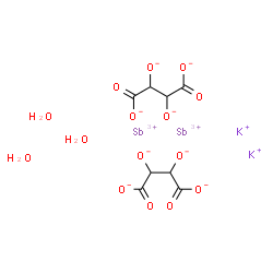 ChemSpider 2D Image | Antimony(3+) potassium 2,3-dioxidosuccinate hydrate (2:2:2:3) | C8H10K2O15Sb2