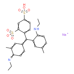 ChemSpider 2D Image | Sodium 2-{[2-(ethylamino)-5-methylphenyl][4-(ethylimino)-3-methyl-2,5-cyclohexadien-1-ylidene]methyl}-5-sulfobenzenesulfonate | C25H27N2NaO6S2