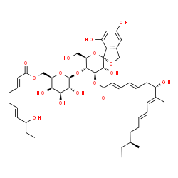 ChemSpider 2D Image | (1S,3'R,4'R,5'R,6'R)-3',5,7-Trihydroxy-5'-({6-O-[(2E,4Z,6E)-8-hydroxy-2,4,6-decatrienoyl]-beta-D-galactopyranosyl}oxy)-6'-(hydroxymethyl)-3',4',5',6'-tetrahydro-3H-spiro[2-benzofuran-1,2'-pyran]-4'-yl
 (2E,4E,7S,8E,10E,14S)-7-hydroxy-8,14-dimethyl-2,4,8,10-hexadecatetraenoate | C47H64O17