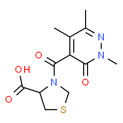 ChemSpider 2D Image | 3-(2,5,6-trimethyl-3-oxo-2,3-dihydropyridazine-4-carbonyl)-1,3-thiazolidine-4-carboxylic acid | C12H15N3O4S