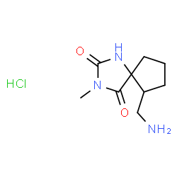 ChemSpider 2D Image | 6-(Aminomethyl)-3-methyl-1,3-diazaspiro[4.4]nonane-2,4-dione hydrochloride (1:1) | C9H16ClN3O2