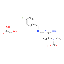 ChemSpider 2D Image | 2-Hydroxypropanoic acid - {2-amino-6-[(4-fluorobenzyl)amino]-3-pyridinyl}ethylcarbamic acid (1:1) | C18H23FN4O5