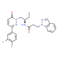 ChemSpider 2D Image | N-{(2R)-1-[3-(3,4-Difluorophenyl)-6-oxo-1(6H)-pyridazinyl]-2-butanyl}-3-(1H-indazol-1-yl)propanamide | C24H23F2N5O2