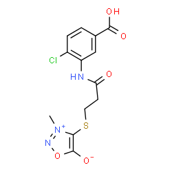 ChemSpider 2D Image | 4-({3-[(5-Carboxy-2-chlorophenyl)amino]-3-oxopropyl}sulfanyl)-3-methyl-1,2,3-oxadiazol-3-ium-5-olate | C13H12ClN3O5S