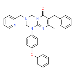 ChemSpider 2D Image | 7-Benzyl-8-methyl-1-(4-phenoxyphenyl)-3-(2-pyridinylmethyl)-1,2,3,4-tetrahydro-6H-pyrimido[1,2-a][1,3,5]triazin-6-one | C32H29N5O2
