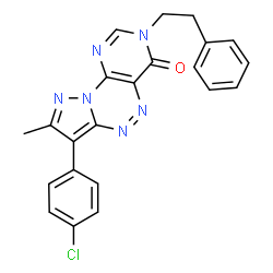 ChemSpider 2D Image | 7-(4-Chlorophenyl)-8-methyl-3-(2-phenylethyl)pyrazolo[5,1-c]pyrimido[4,5-e][1,2,4]triazin-4(3H)-one | C22H17ClN6O