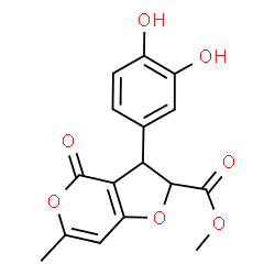 ChemSpider 2D Image | Methyl 3-(3,4-dihydroxyphenyl)-6-methyl-4-oxo-2,3-dihydro-4H-furo[3,2-c]pyran-2-carboxylate | C16H14O7