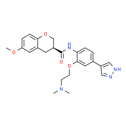 ChemSpider 2D Image | (3S)-N-{2-[2-(Dimethylamino)ethoxy]-4-(1H-pyrazol-4-yl)phenyl}-6-methoxy-3-chromanecarboxamide | C24H28N4O4