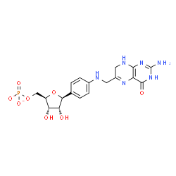 ChemSpider 2D Image | (1S)-1-(4-{[(2-Amino-4-oxo-1,4,7,8-tetrahydro-6-pteridinyl)methyl]amino}phenyl)-1,4-anhydro-5-O-phosphonato-D-ribitol | C18H21N6O8P